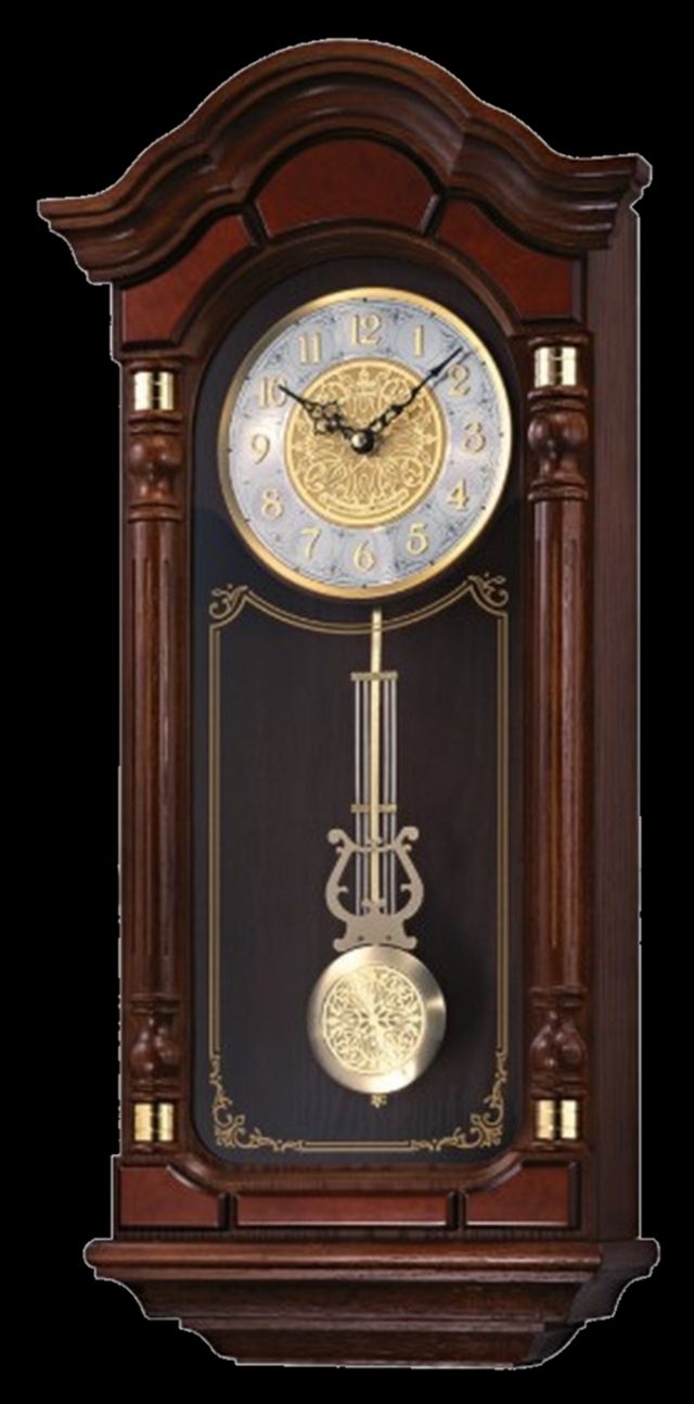 Stately Dark Brown Solid Oak Case Wall Clock with Pendulum and Chime Seiko Wall Clocks QXH004BLH