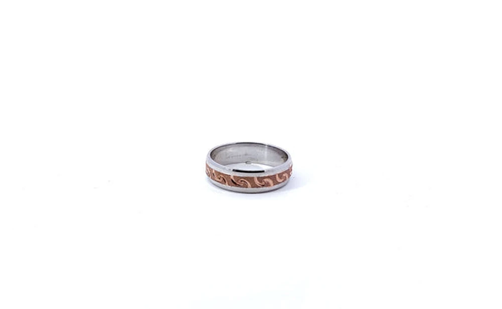 10K 2 Tone Wedding Band Fancy Pattern 6mm