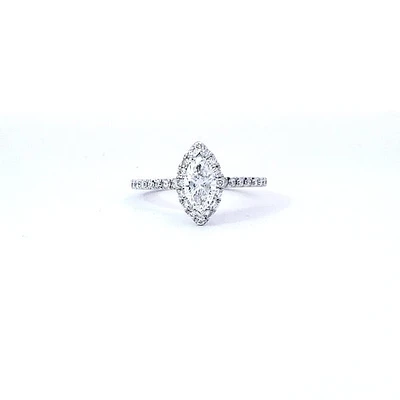 14K White Gold 0.97cttw Lab Grown Marquise Cut Halo Diamond Ring