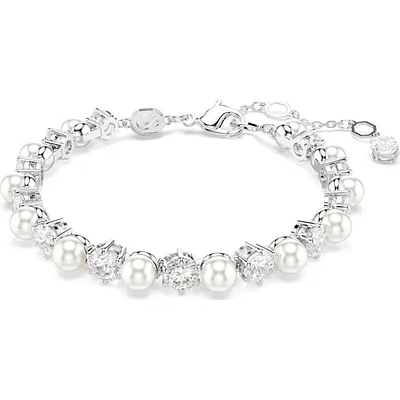 Swarovski - Matrix Tennis bracelet, Crystal pearl, Round cut, White, Rhodium plated 5689625