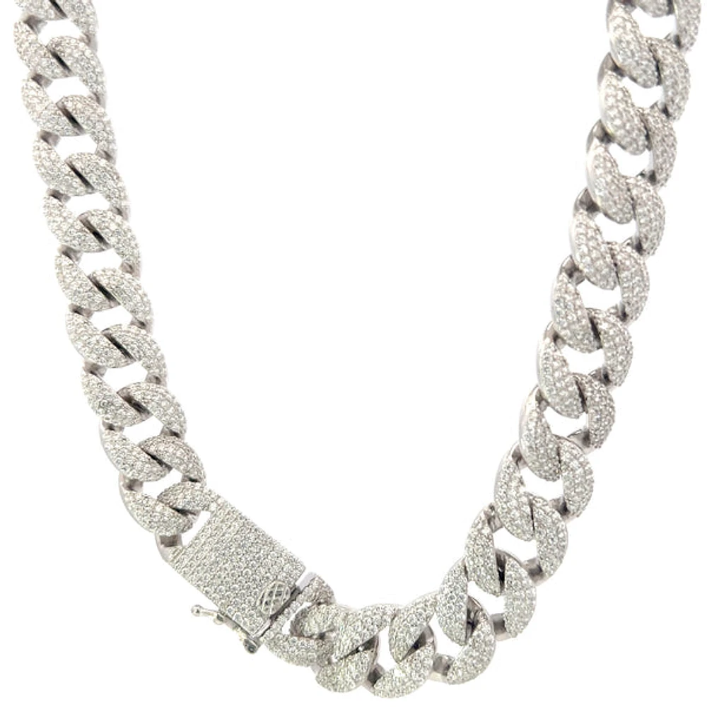 925 Sterling Silver 6mm Miami Cuban Curb Chain with Cubic Zirconias