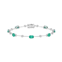 14K White Gold Prong Emerald & Diamond Bracelet