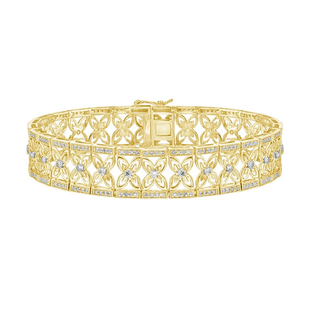 14K Yellow Gold Diamond Bracelet with floral pattern