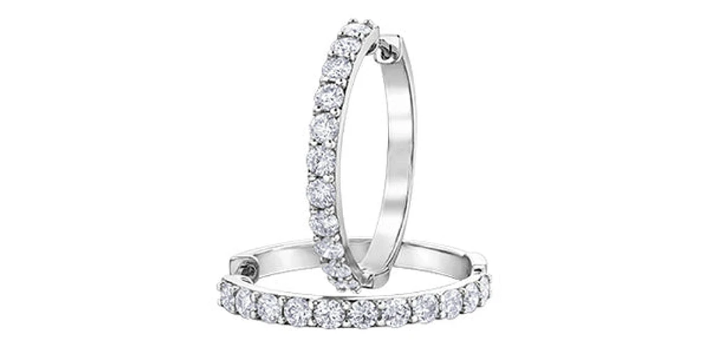 10K White Gold 3.00cttw Diamond Hoop Earrings