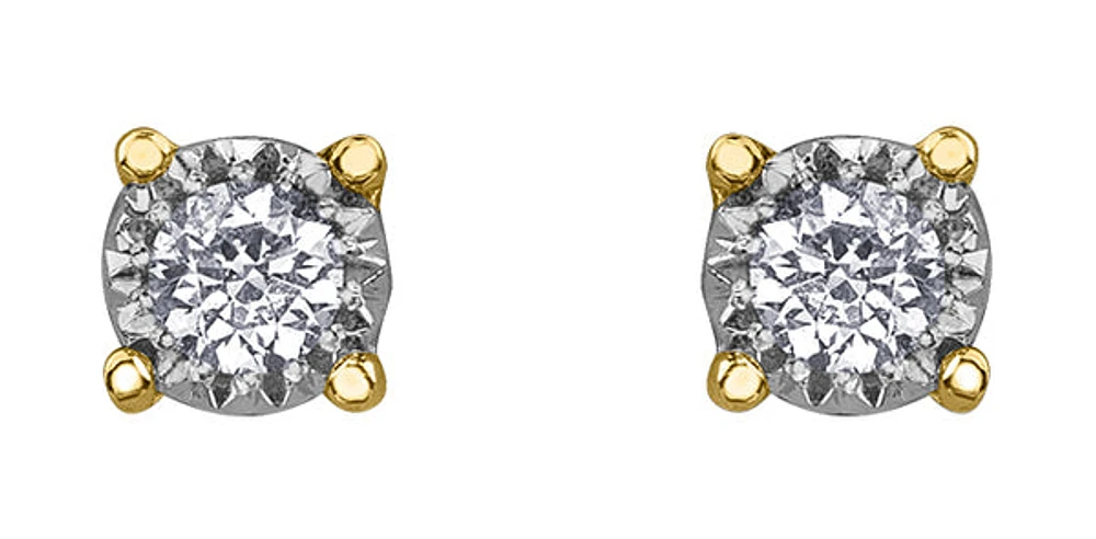 10K Yellow and White Gold 0.03cttw Diamond Stud Earrings
