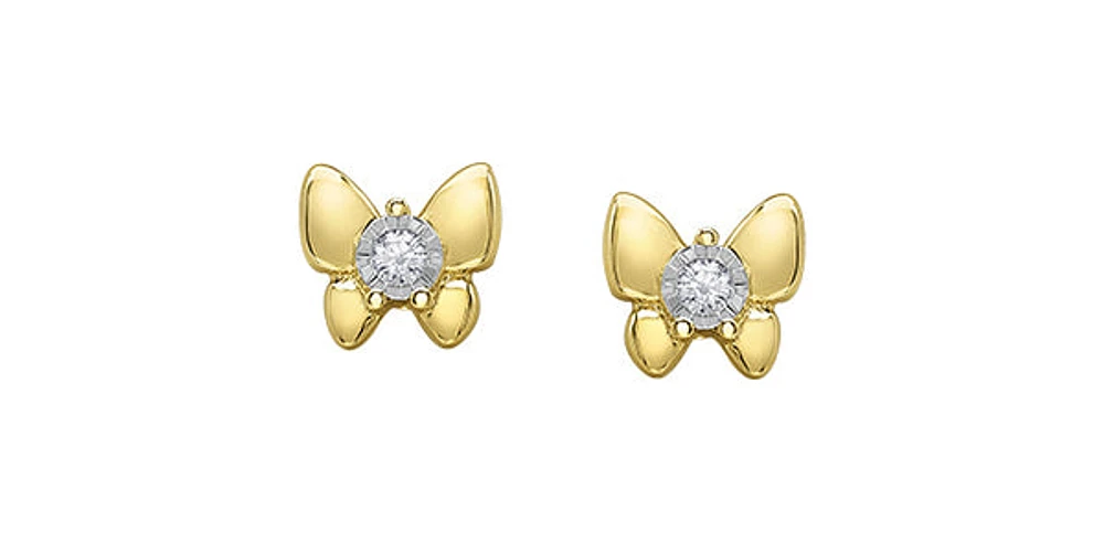 10K Yellow and White Gold 0.05cttw Diamond Stud Earrings