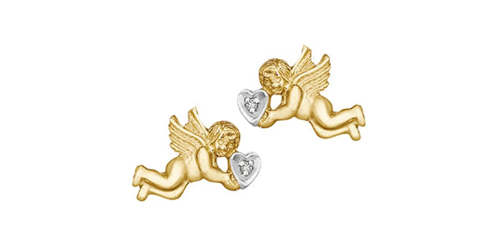10K Yellow Gold 0.02cttw Diamond Cherub / Angel Stud Earrings