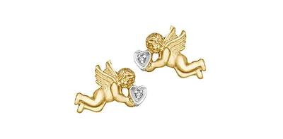 10K Yellow Gold 0.02cttw Diamond Cherub / Angel Stud Earrings
