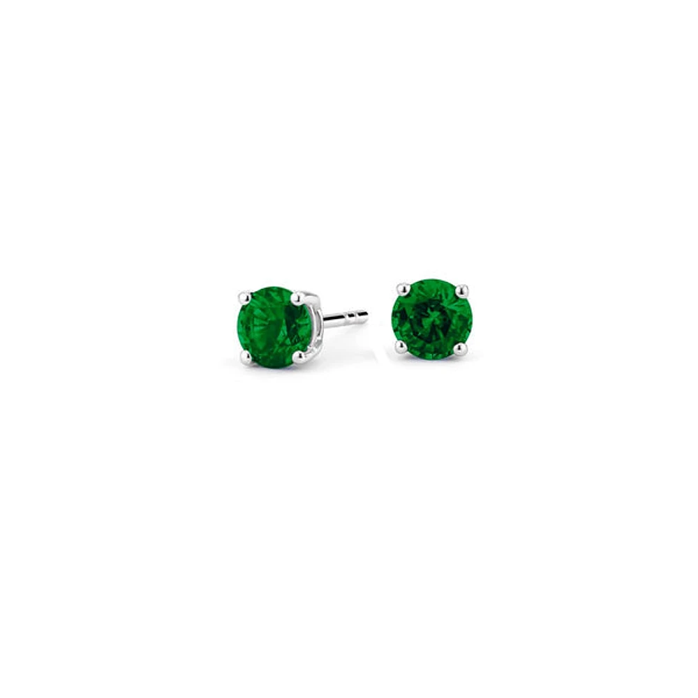 14K White Gold 4mm prong-set Emerald Ear Studs