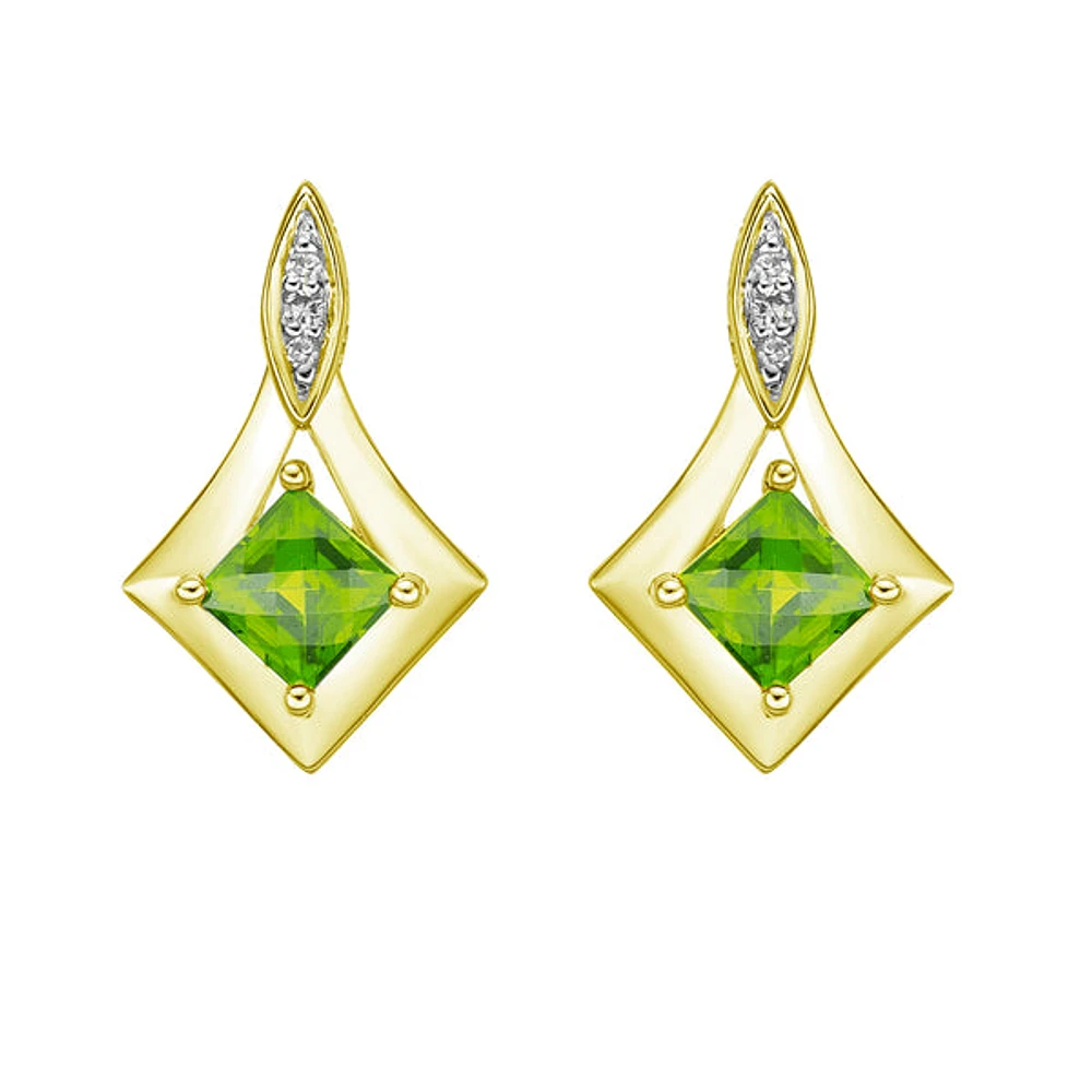 10K Yellow Gold Prong-set Peridot Earrings with Diamond Accent