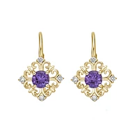 10K Yellow Gold Amethyst Earrings with Diamond Accent