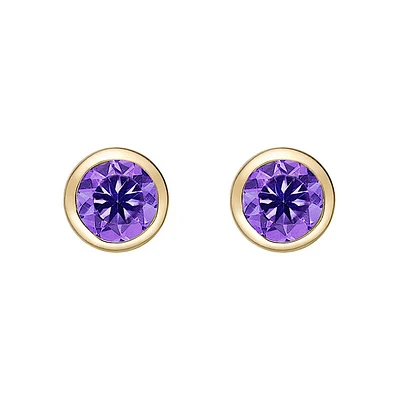 10K Yellow Gold Bezel-set Round Amethyst Stud Earrings