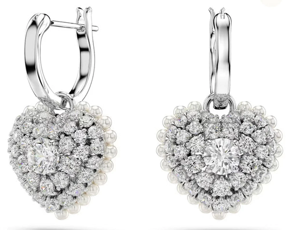Swarovski - Hyperbola drop earrings, Heart, White, Rhodium plated - 5684384