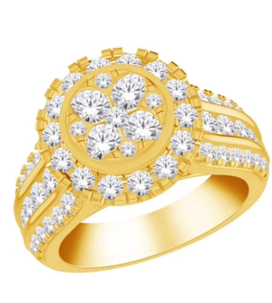 10K Gold 2.50cttw Natural Diamond Halo Engagement Ring - /
