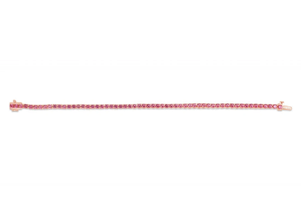 Sterling Silver with 14K Gold Plate Lab Created Pink Tourmaline Bracelet - October Birthstone