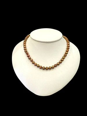 14K Yellow Gold Copper Colored Fresh Water Pearls Strand - 18"