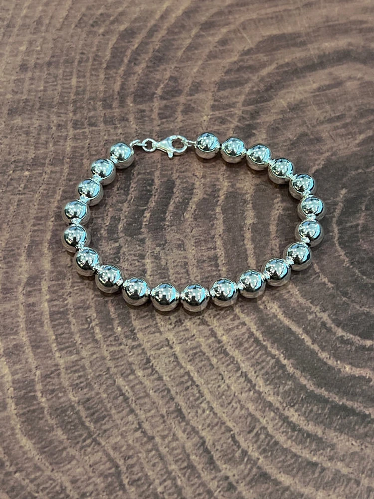 925 Sterling Silver 8.0mm Ball Link Bracelet - 7.5 Inches