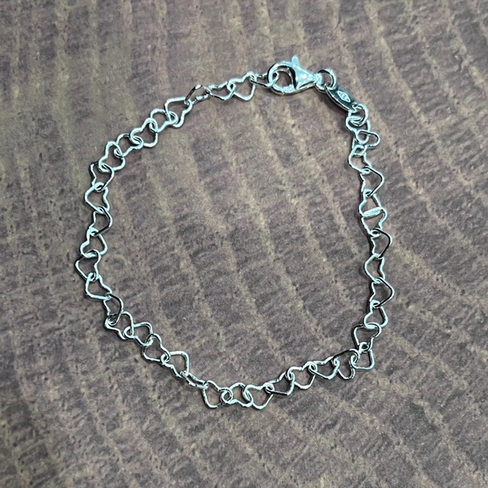 925 Sterling Silver 4.0mm Heart Link Bracelet - 7.0 Inches
