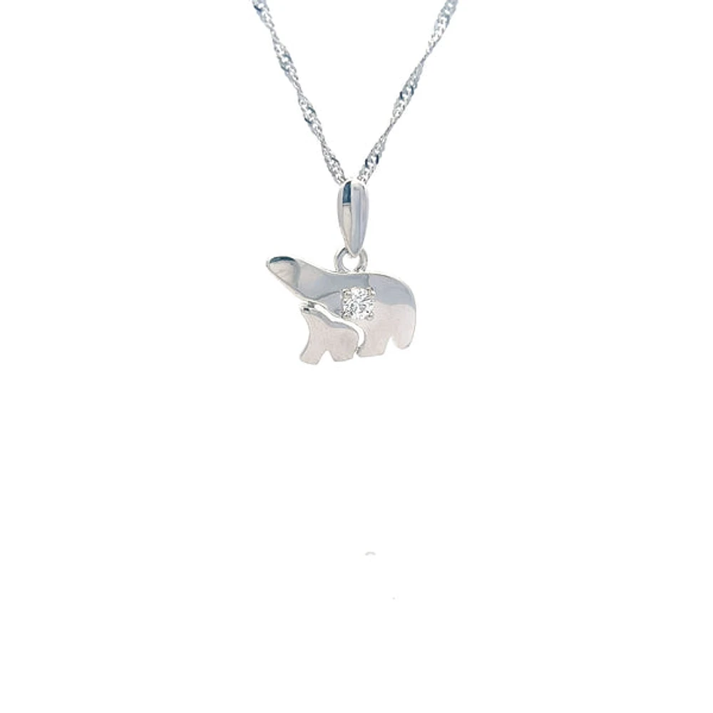 14K White Gold 0.27cttw Diamond Mother and Cub Necklace with Singapore Chain (Spring Clasp) - Adjustable 16 & 18 Inches