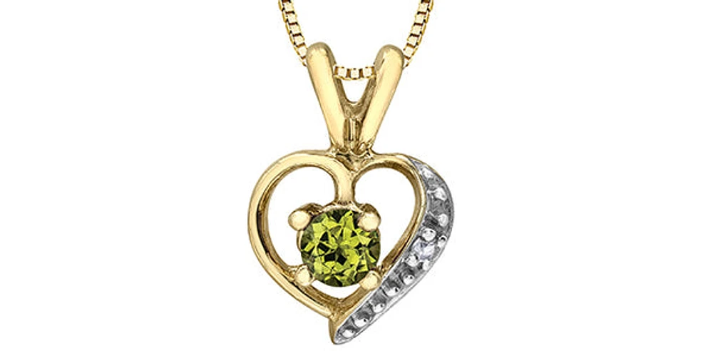 10K Yellow Gold Peridot and Diamond Heart Necklace