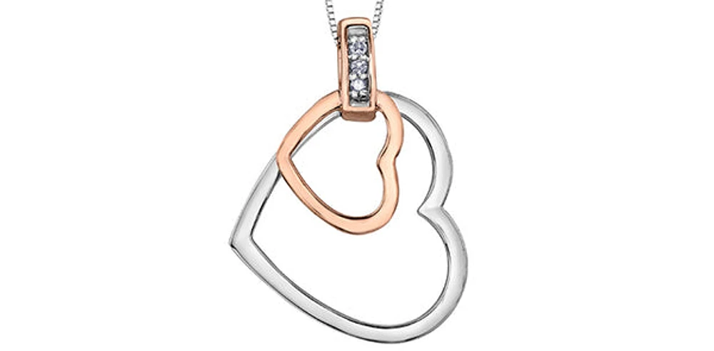 10K White and Rose Gold 0.015 cttw Diamond Heart Pendant, 18"