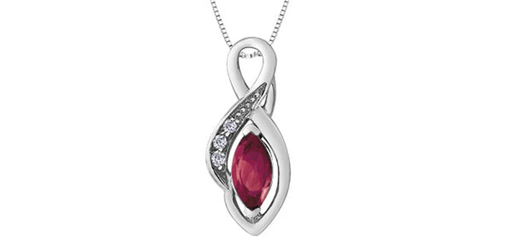 10K White Gold Diamond and Ruby Pendant, 18"