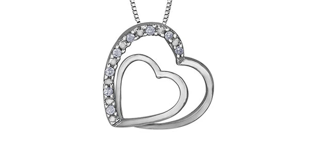 10K White Gold 0.05cttw Diamond Heart Pendant, 18"