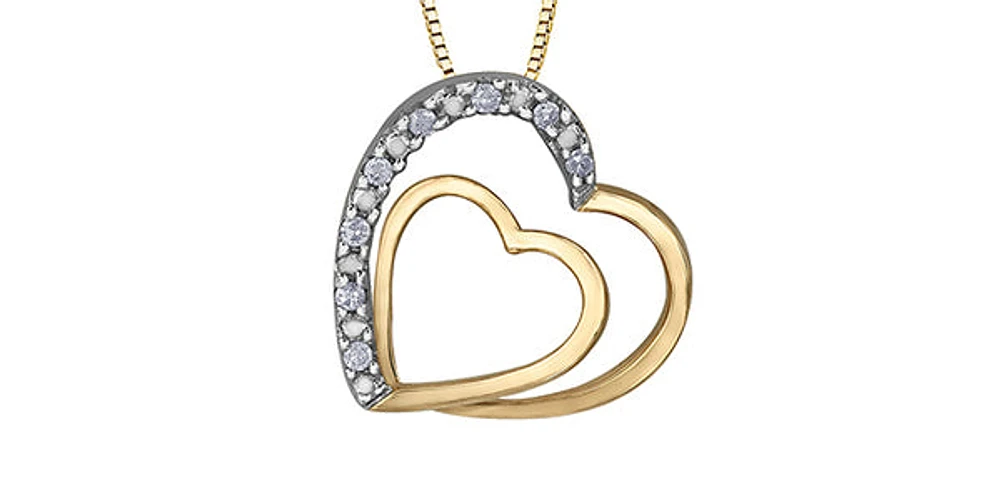10K Yellow Gold 0.05cttw Diamond Heart Pendant, 18"