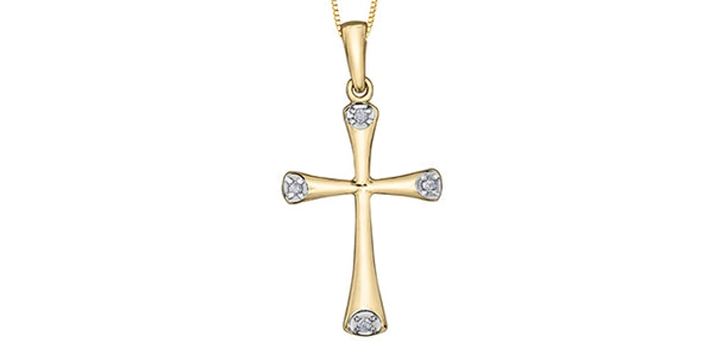 10K Yellow Gold 0.03cttw Diamond Cross Pendant, 18"