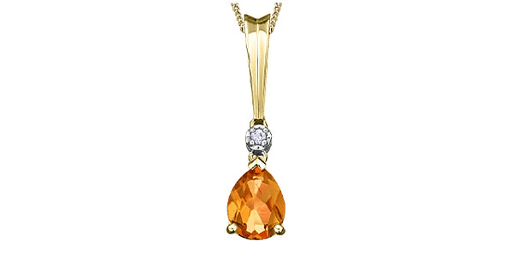 10K Yellow Gold 0.02 cttw Diamond and Citrine Pendant, 18"
