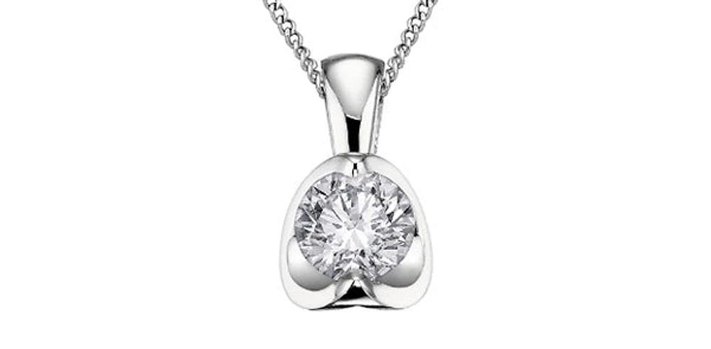 14K White Gold 0.70 cttw Lab Grown Diamond Solitaire Mezza Luna Pendant, 18"