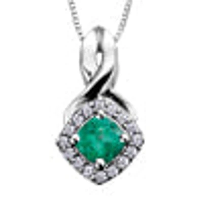 10K White Gold Emerald & Diamond Pendant
