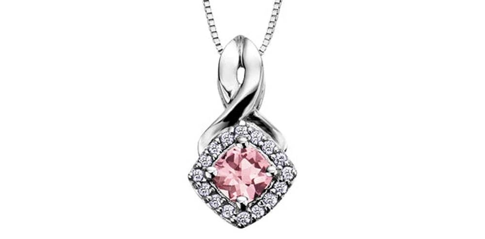 10K White Gold Pink Tourmaline & Diamond Pendant
