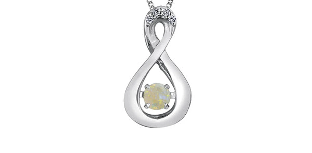 10K White Gold Round Cut Opal & Diamond Pendant - 18 inches