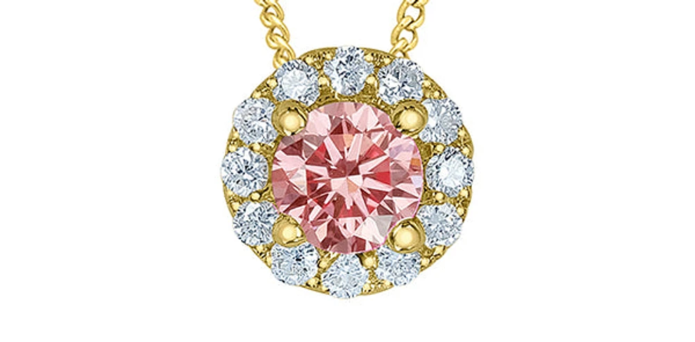 10K Yellow Gold 0.33cttw Pink Lab Grown Diamond Necklace - 18 Inches