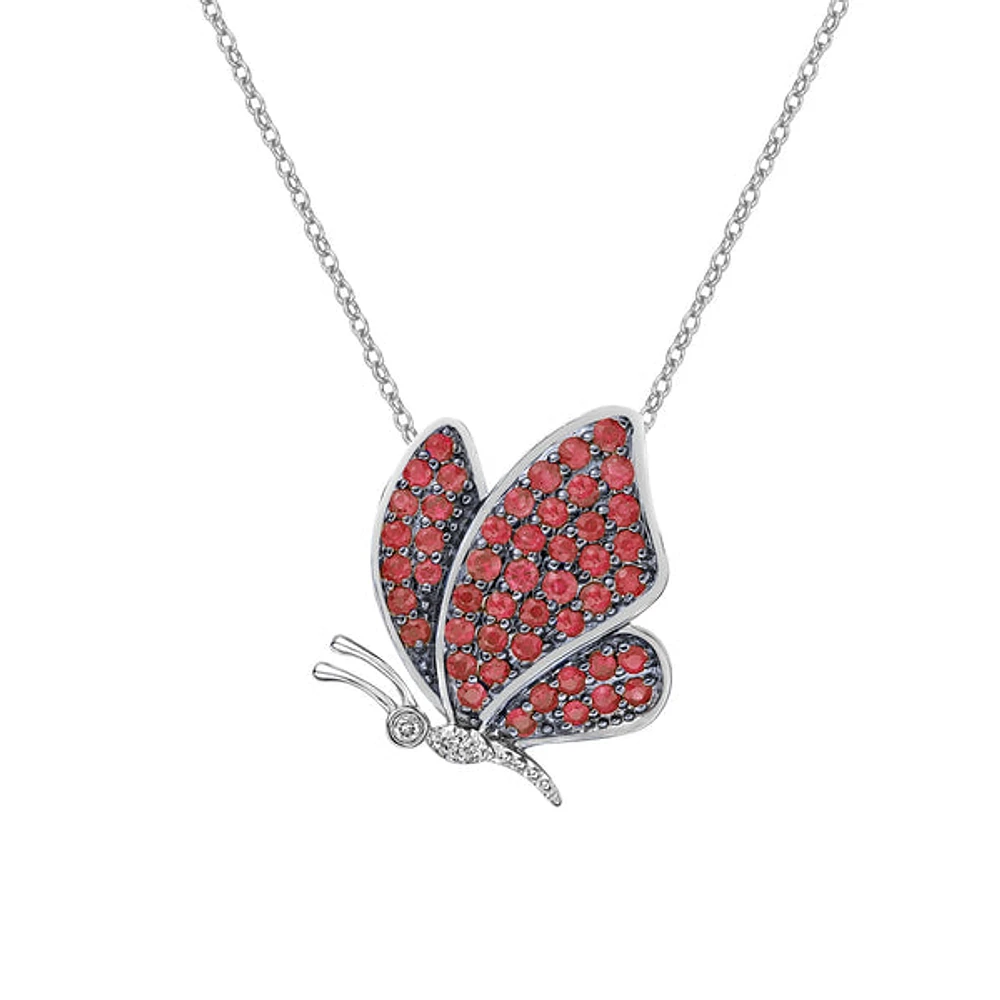 10K White Gold Ruby & diamond butterfly pendant