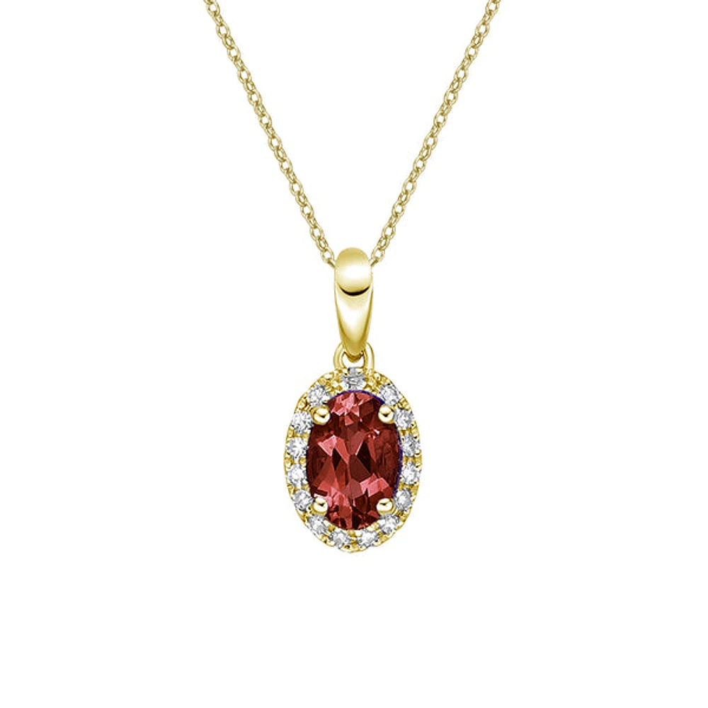 10K Yellow Gold Prong-set Garnet pendant with diamond halo