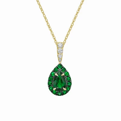 10K Yellow Gold Prong-set Emerald & diamond pendant