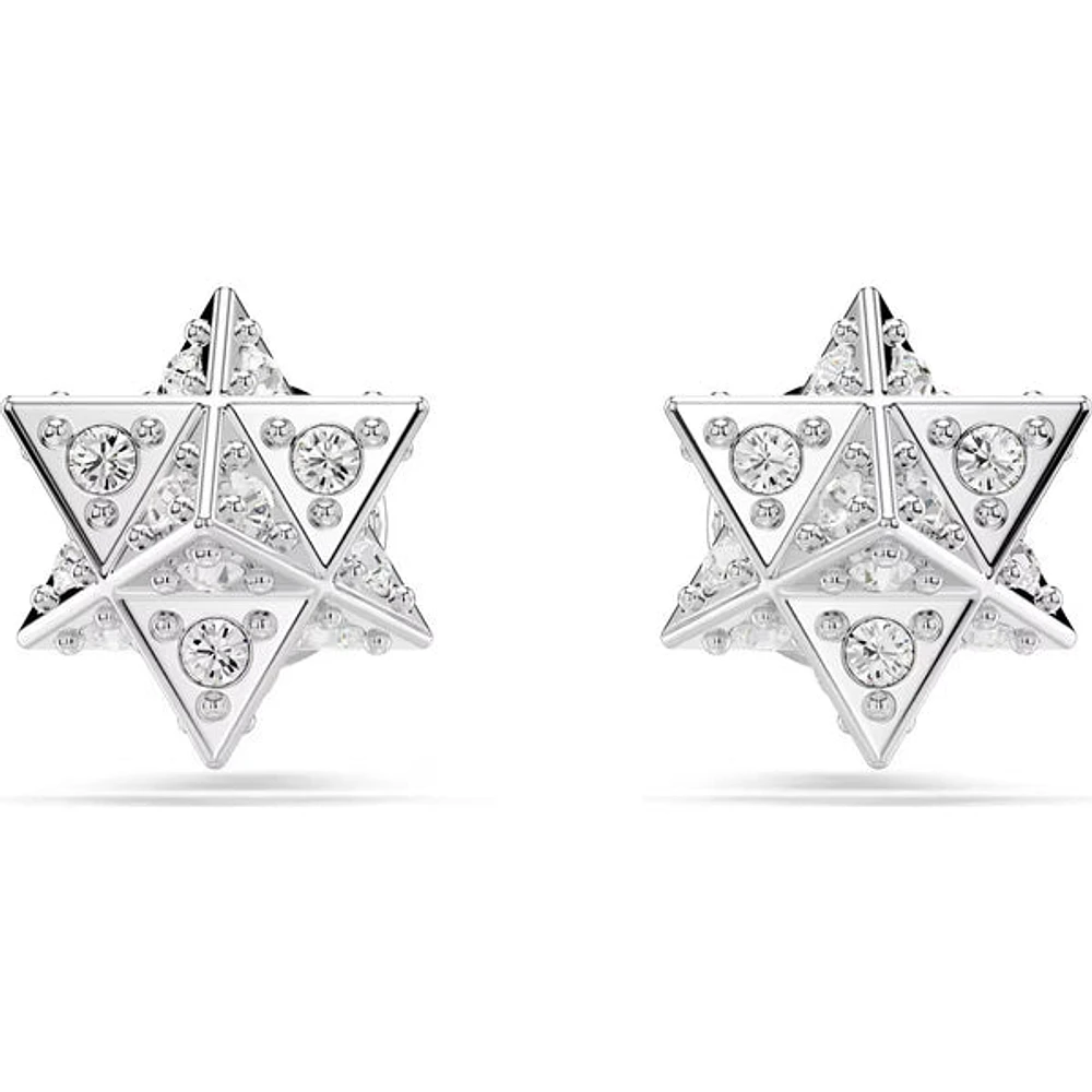 Swarovski - Dextera stud earrings, Round cut, Star, White, Rhodium plated - 5700322