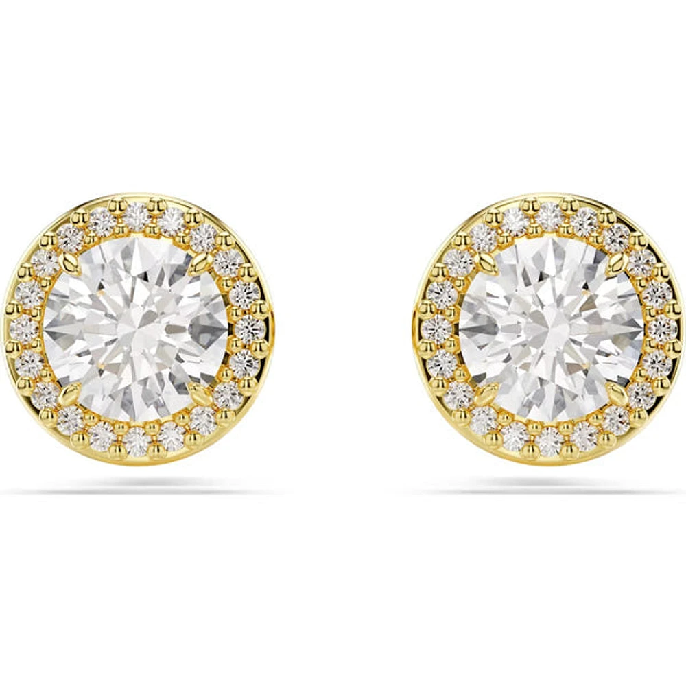 Swarovski - Una stud earrings, Round cut, Gold tone, Gold-tone plated - 5686637