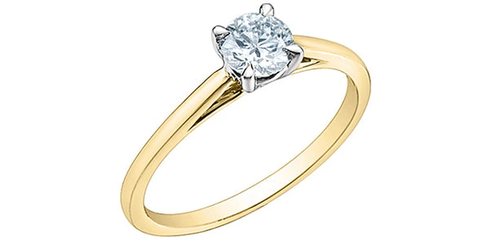 14K Yellow Gold 1.00Cttw Lab Grown Round Brilliant Cut Diamond Engagement Ring - / White