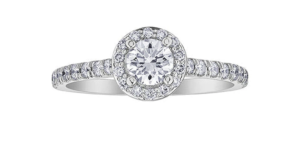 18K White Gold and Palladium 1.00cttw Canadian Diamond Halo Engagement Ring - 4.5
