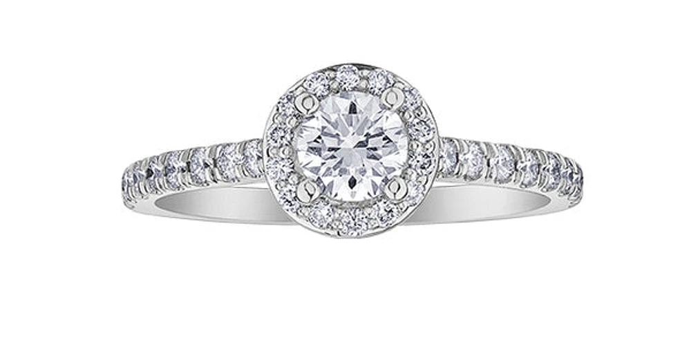 18K White Gold and Palladium 0.75cttw Canadian Diamond Halo Engagement Ring - / 4.5