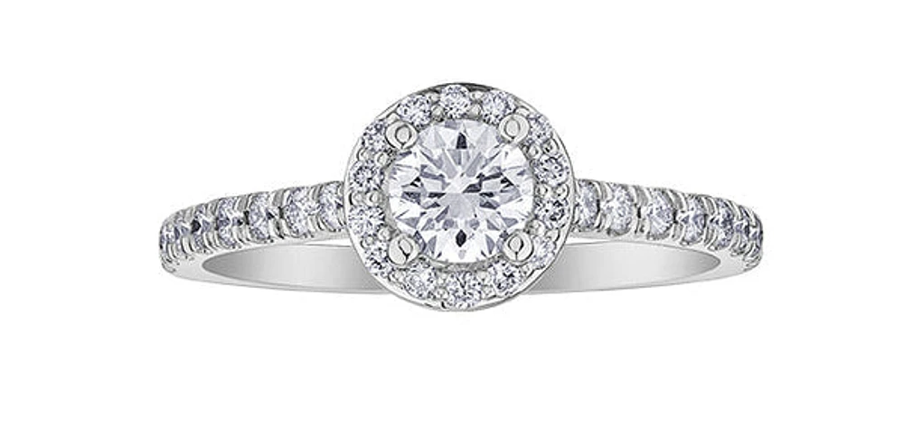 18K White Gold and Palladium 1.25cttw Canadian Diamond Halo Engagement Ring - / 4.5