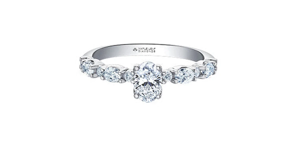 18K White Gold 1.50cttw Oval Cut Canadian Diamond Engagement Ring, Size 6.5