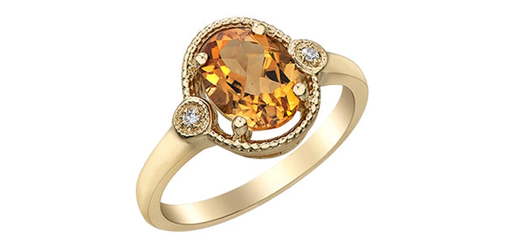 10K Yellow Gold Citrine and Diamond Ring - Size 7 - 4.5