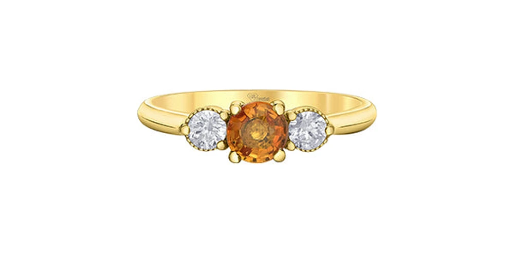 14K Yellow Gold Orange Sapphire & Diamond Ring