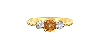 14K Yellow Gold Orange Sapphire & Diamond Ring