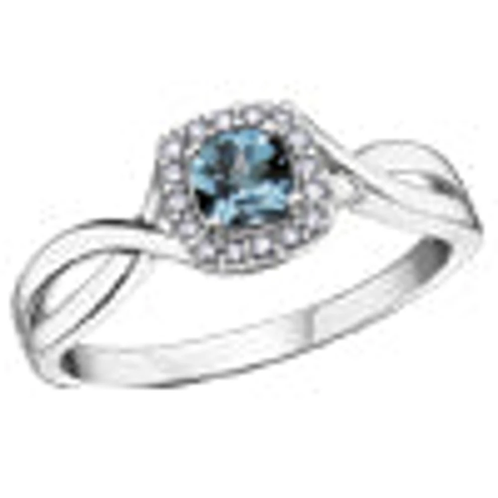 10K White Gold Blue Topaz and Diamond Ring - 4.5