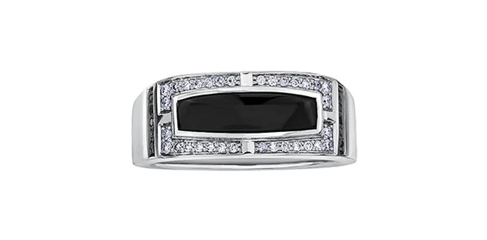10K White Gold Onyx 0.25cttw and Black Diamond Ring - /